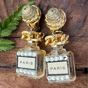 Costume Jewelry Earrings Gold Paris Perfume Bottle Earrings Couture Style